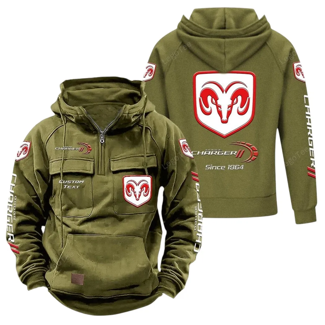 Muscle Sedan Tactical Quarter-Zip Hoodie, Custom Gearhead Hoodie CAR960 - Army Green