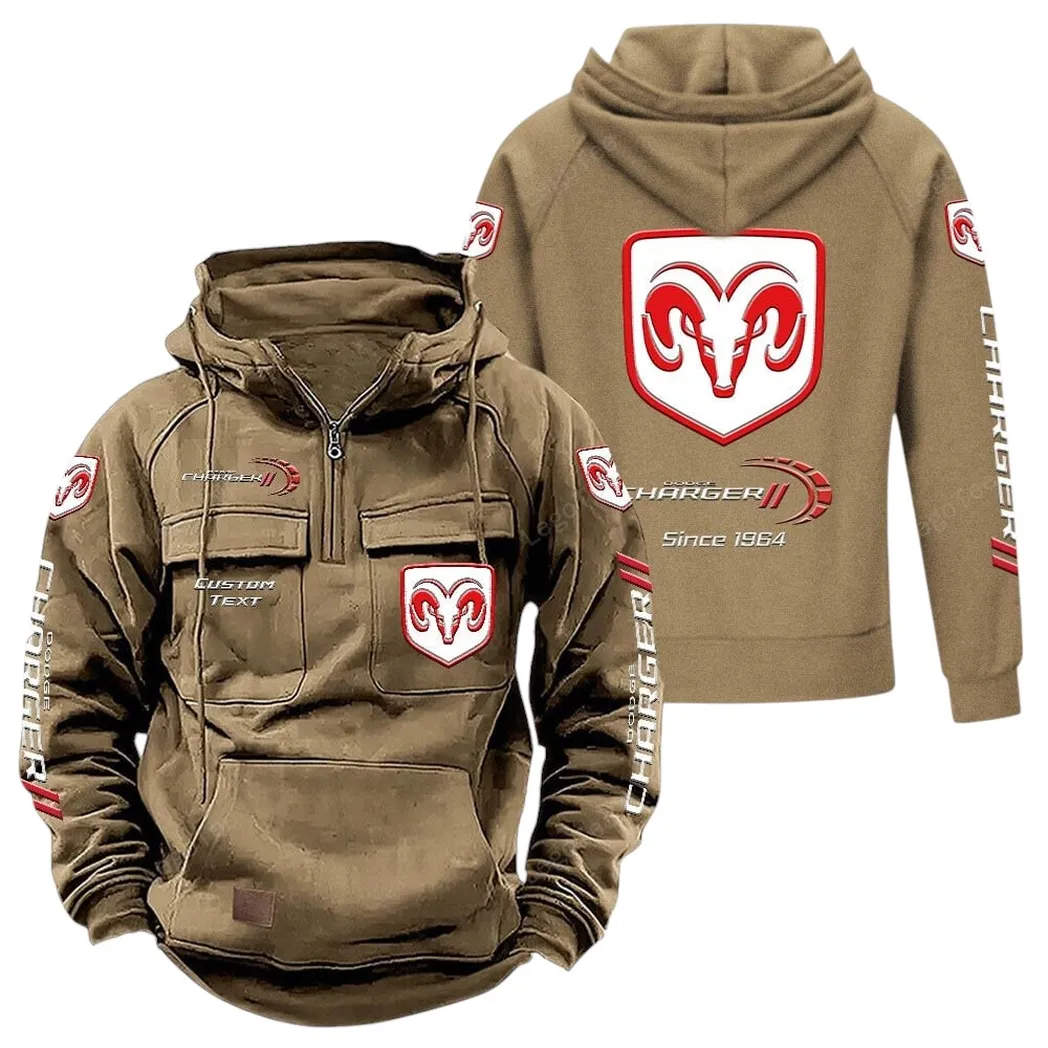 American Muscle Car Tactical Quarter-Zip Hoodie, Custom Gearhead Hoodie CAR960 - Khaki