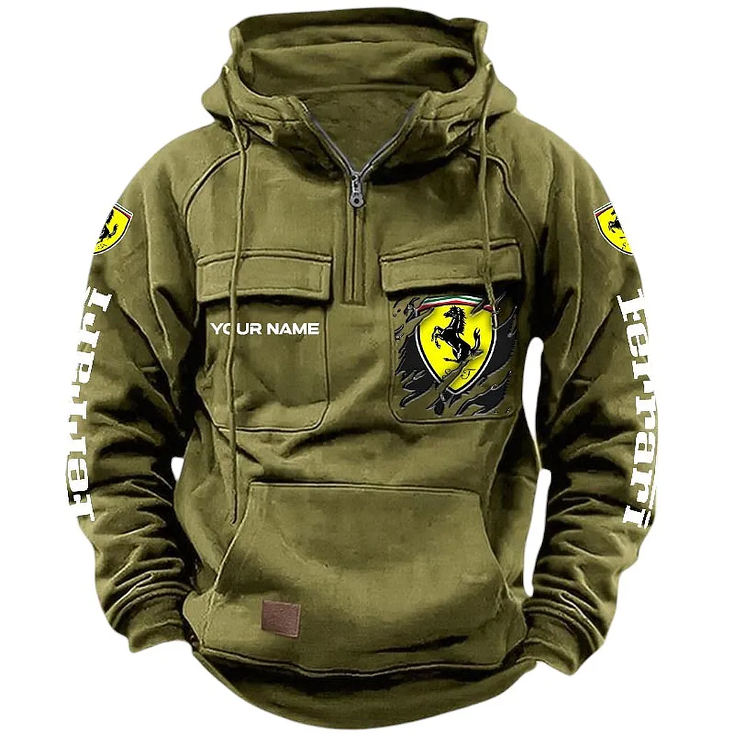Racing-Inspired Coupe Tactical Quarter-Zip Hoodie, Everyday Rider Hoodie CAR164 - Army Green