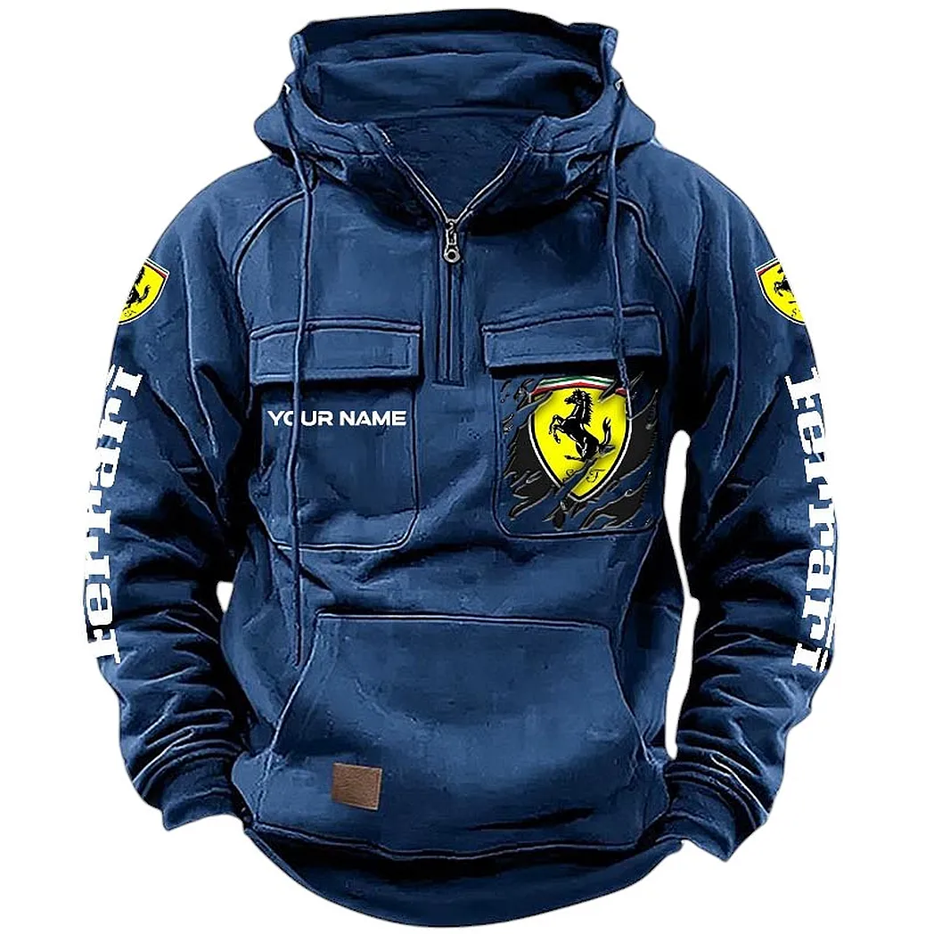 Italian Supercar Tactical Quarter-Zip Hoodie, Road-Ready Quarter-Zip Gear CAR164 - Dark Blue