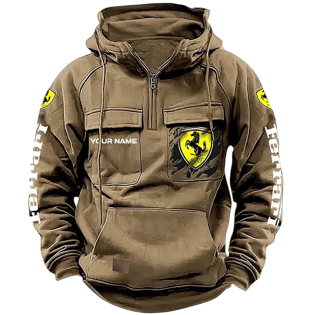 Superfast Road Car Tactical Quarter-Zip Hoodie, Rugged Performance Quarter-Zip CAR164 - Khaki