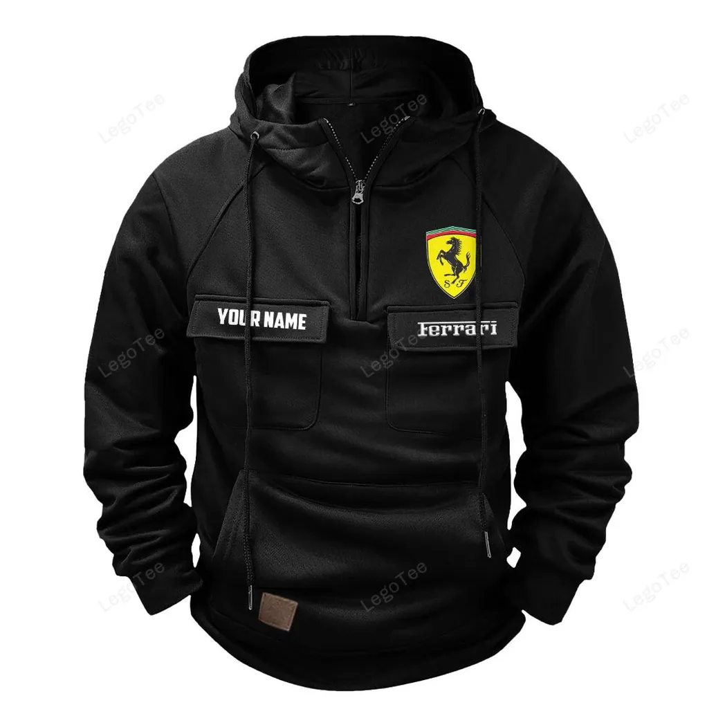 Racing-Inspired Coupe Tactical Quarter-Zip Hoodie, Gearhead Tactical Streetwear CAR109 - Black