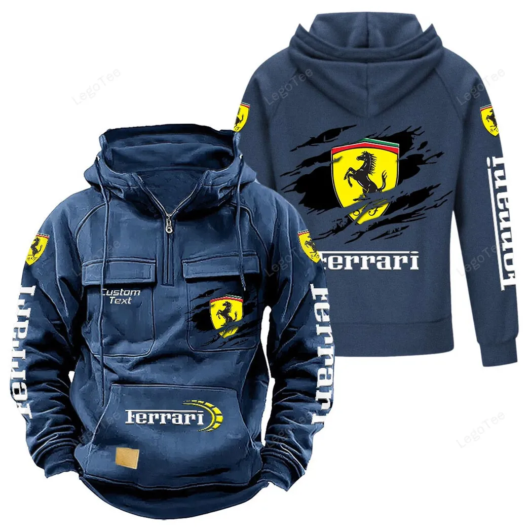 Italian Supercar Tactical Quarter-Zip Hoodie, Built Tough for Riders CAR122 - Dark Blue