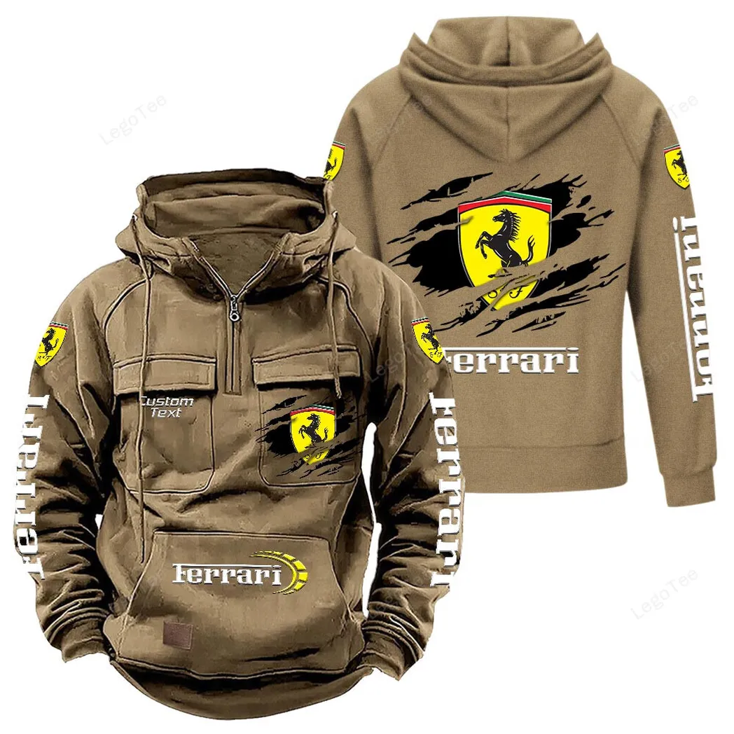 Racing-Inspired Coupe Tactical Quarter-Zip Hoodie, Rugged Garage Tactical Hoodie CAR122 - Khaki