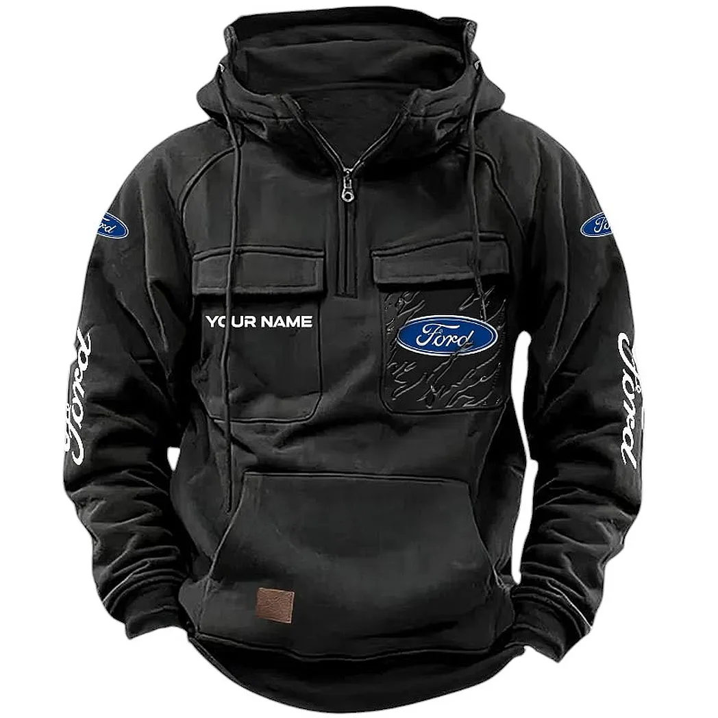 Vintage Ride Tactical Quarter-Zip Hoodie, Road Tested Tactical Style CAR164 - Black