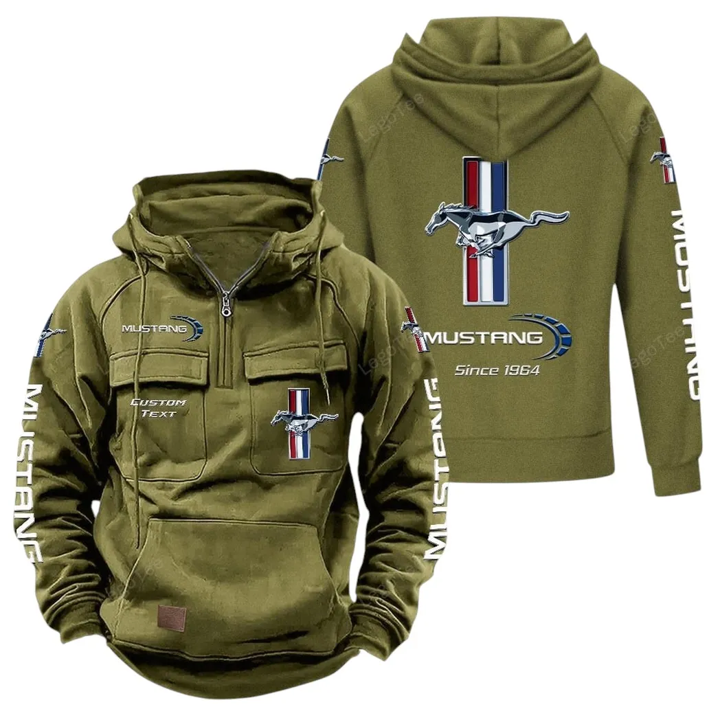 Classic American Car Tactical Quarter-Zip Hoodie, Gearhead Tactical Streetwear CAR960 - Army Green
