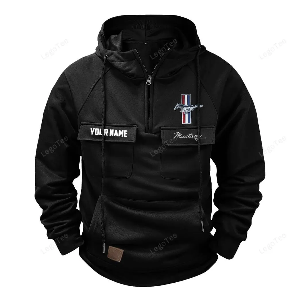 Two-Door Sports Car Tactical Quarter-Zip Hoodie, Rugged Performance Quarter-Zip CAR109 - Black