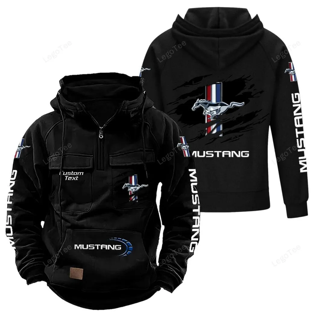 Sports Car Tactical Quarter-Zip Hoodie, Built Tough for Riders CAR122 - Black