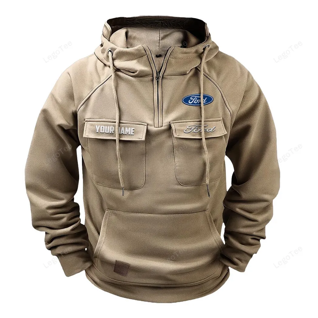 American Classic Tactical Quarter-Zip Hoodie, Wrench & Ride Hoodie CAR109 - Khaki