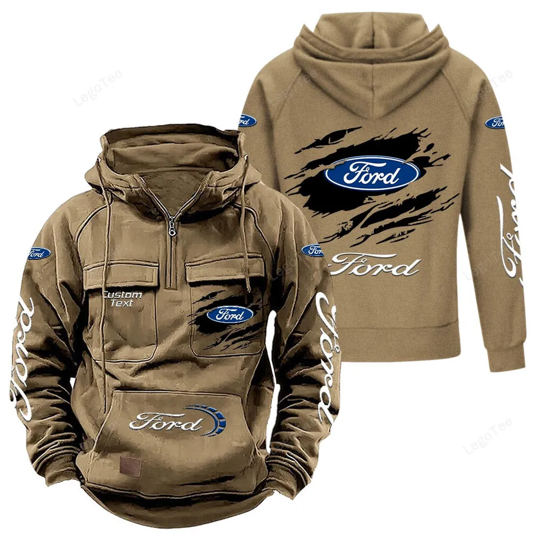 Muscle Car Tactical Quarter-Zip Hoodie, Garage Nights Hoodie CAR122 - Khaki