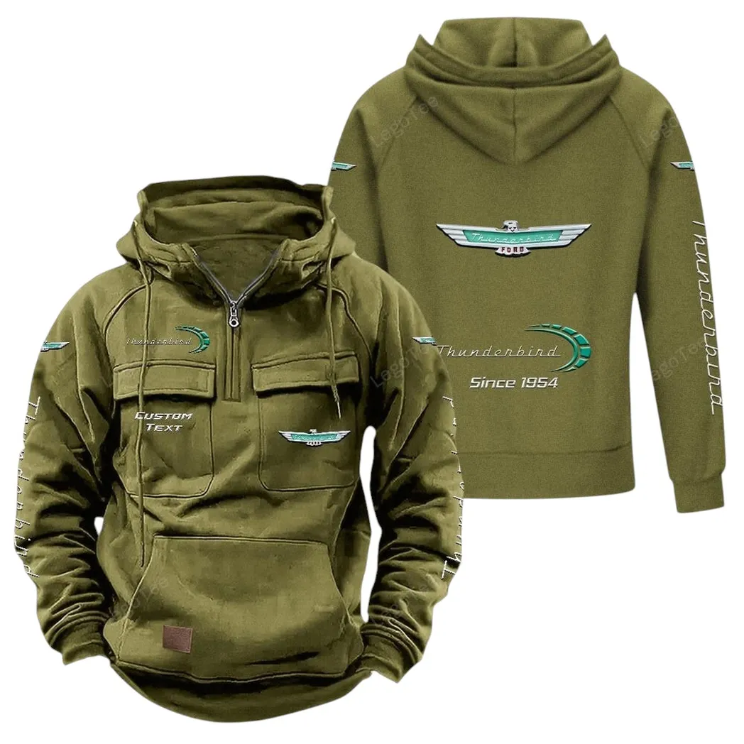 Old-School Touring Car Tactical Quarter-Zip Hoodie, Custom Gearhead Hoodie CAR960 - Army Green