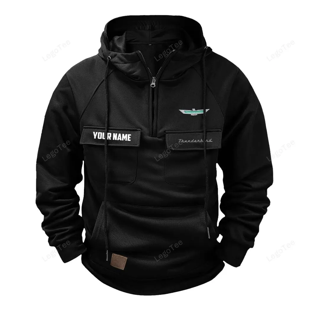 Old-School Touring Car Tactical Quarter-Zip Hoodie, Utility Hoodie for Drivers CAR109 - Black