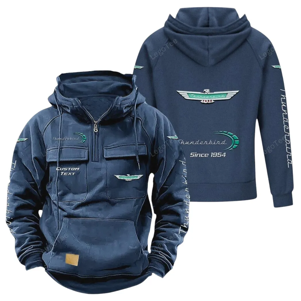 Vintage Luxury Ride Tactical Quarter-Zip Hoodie, Motorcycle Spirit Hoodie CAR960 - Dark Blue