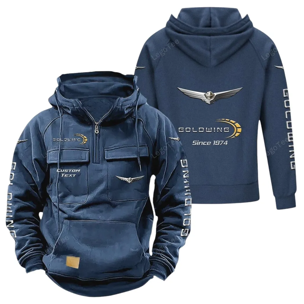 Road Touring Two-Wheeler Tactical Quarter-Zip Hoodie, Open-Road Adventure Hoodie CAR960 - Dark Blue