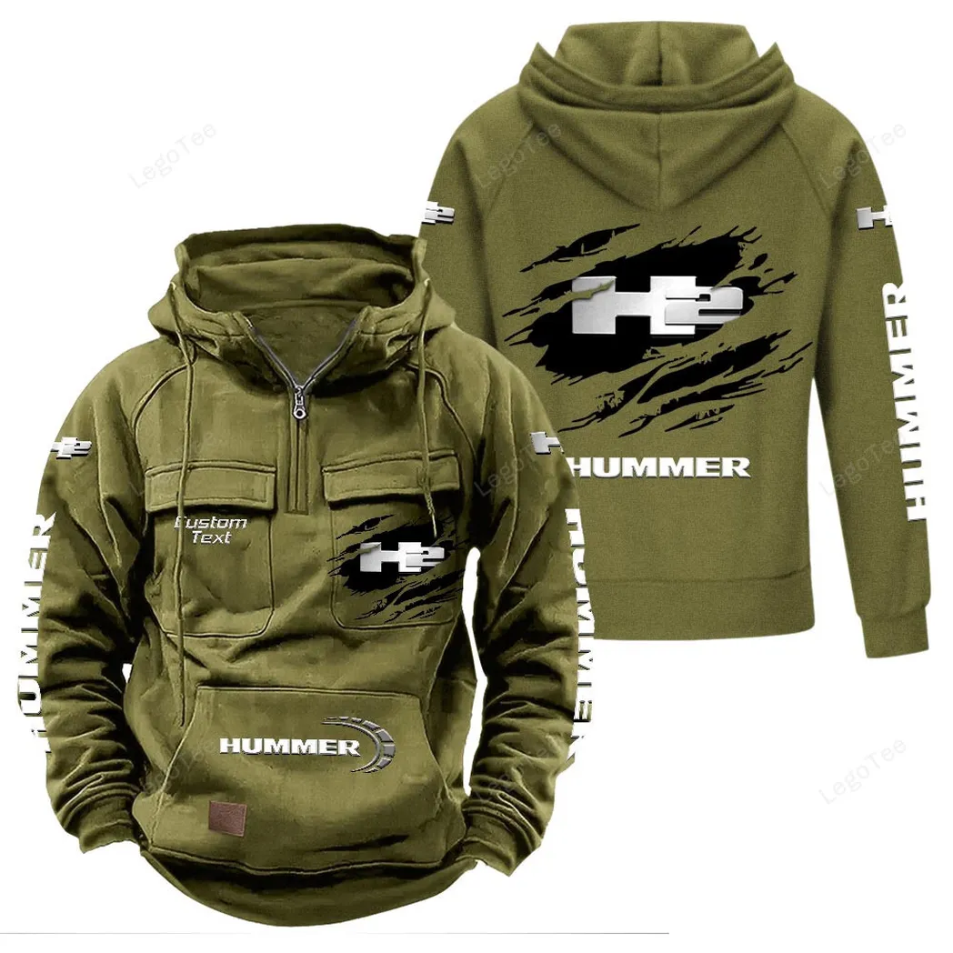 Oversized Utility SUV Tactical Quarter-Zip Hoodie, Motorcycle Spirit Hoodie CAR122 - Army Green