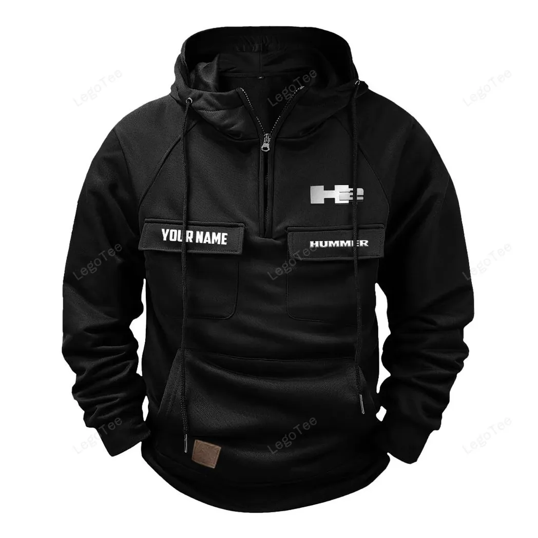 Expedition-Ready SUV Tactical Quarter-Zip Hoodie, Biker Lifestyle Hoodie CAR109 - Black
