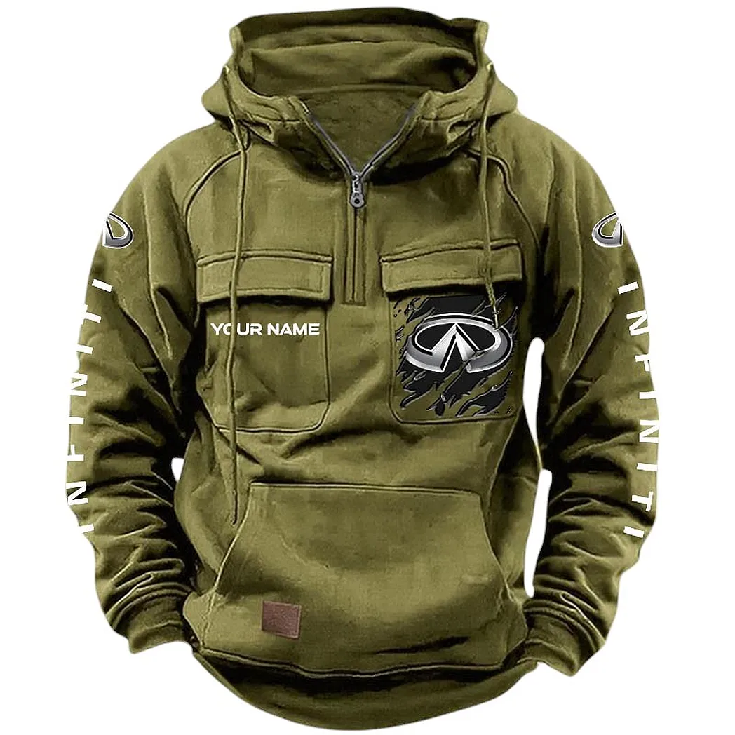 Comfort-Oriented Vehicle Tactical Quarter-Zip Hoodie, Custom Gearhead Hoodie CAR164 - Army Green
