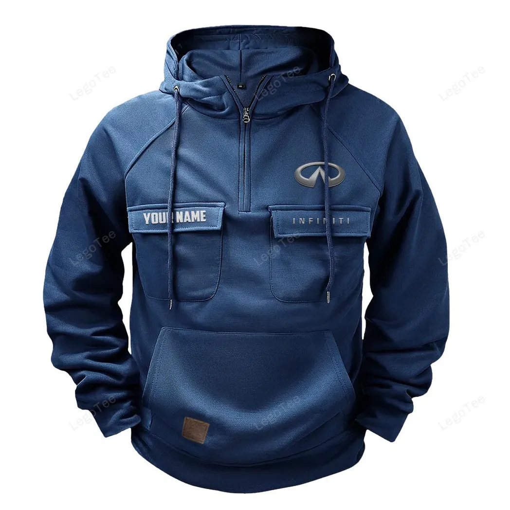 Comfort-Oriented Vehicle Tactical Quarter-Zip Hoodie, Custom Gearhead Hoodie CAR109 - Dark Blue