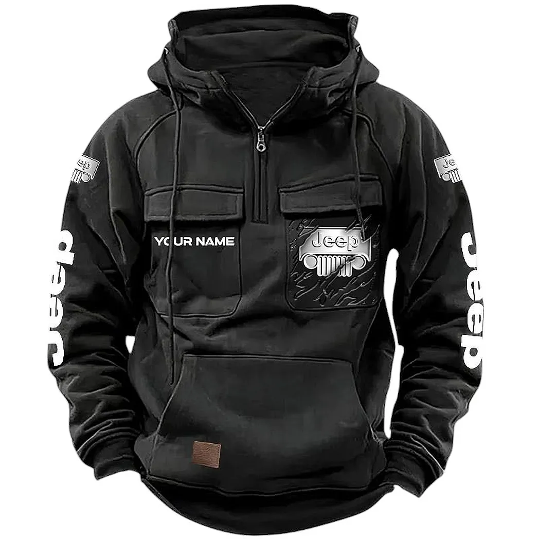 Off-Road SUV Brand Tactical Quarter-Zip Hoodie, Open-Road Adventure Hoodie CAR164 - Black