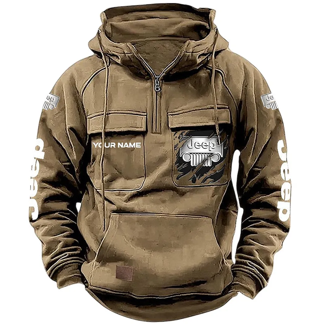 Outdoor Adventure Vehicle Tactical Quarter-Zip Hoodie, Rugged Performance Quarter-Zip CAR164 - Khaki
