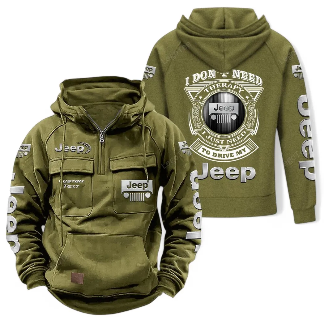 Open-Top SUV Company Tactical Quarter-Zip Hoodie, Streetwear for Car Guys CAR106 - Army Green
