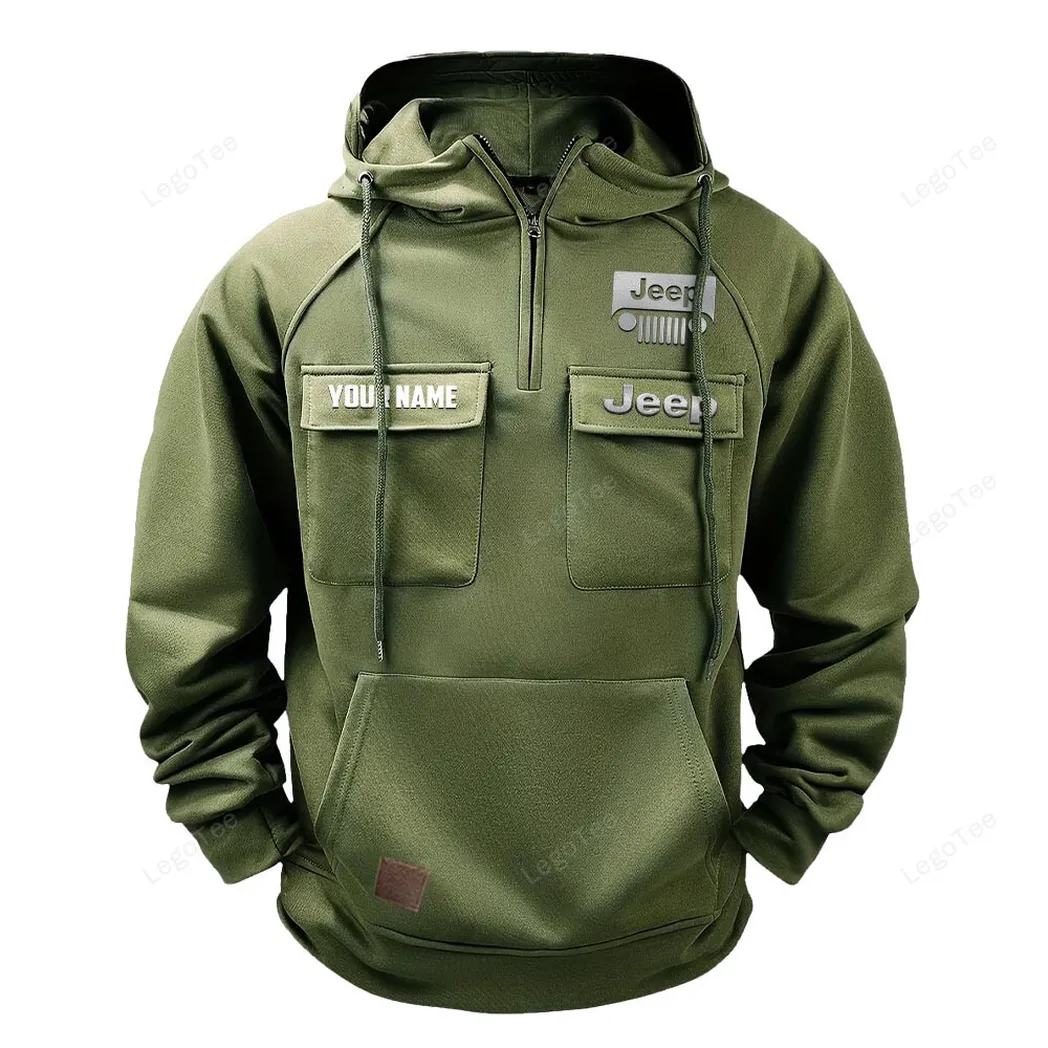 Outdoor Adventure Vehicle Tactical Quarter-Zip Hoodie, Everyday Rider Hoodie CAR109 - Army Green