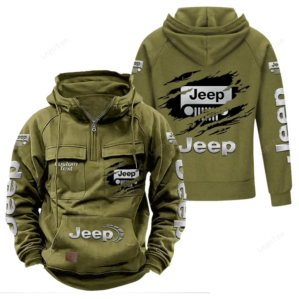 Trail-Ready SUV Tactical Quarter-Zip Hoodie, Biker Lifestyle Hoodie CAR122 - Army Green
