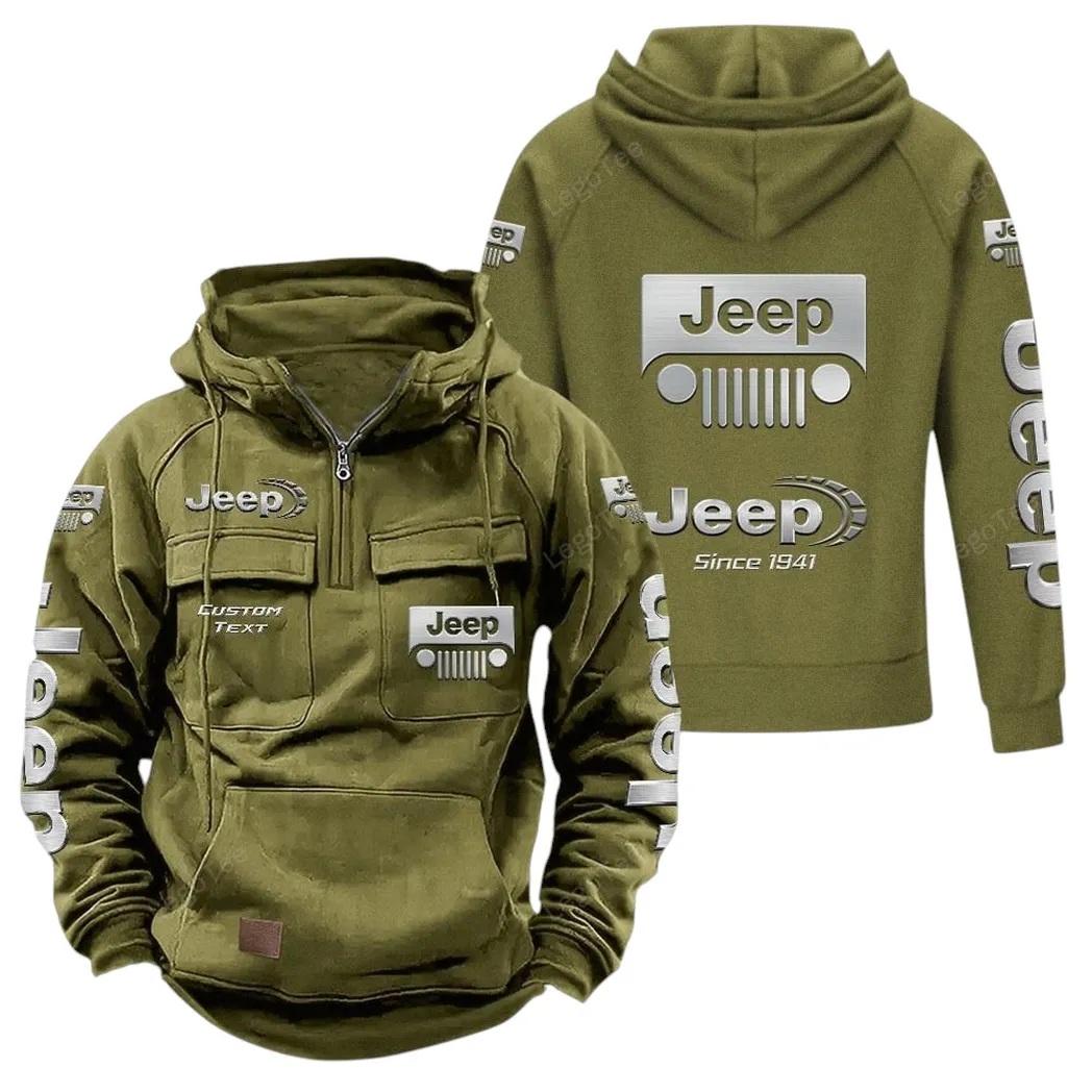 Compact Off-Road Vehicle Tactical Quarter-Zip Hoodie, Custom Gearhead Hoodie CAR960 - Army Green