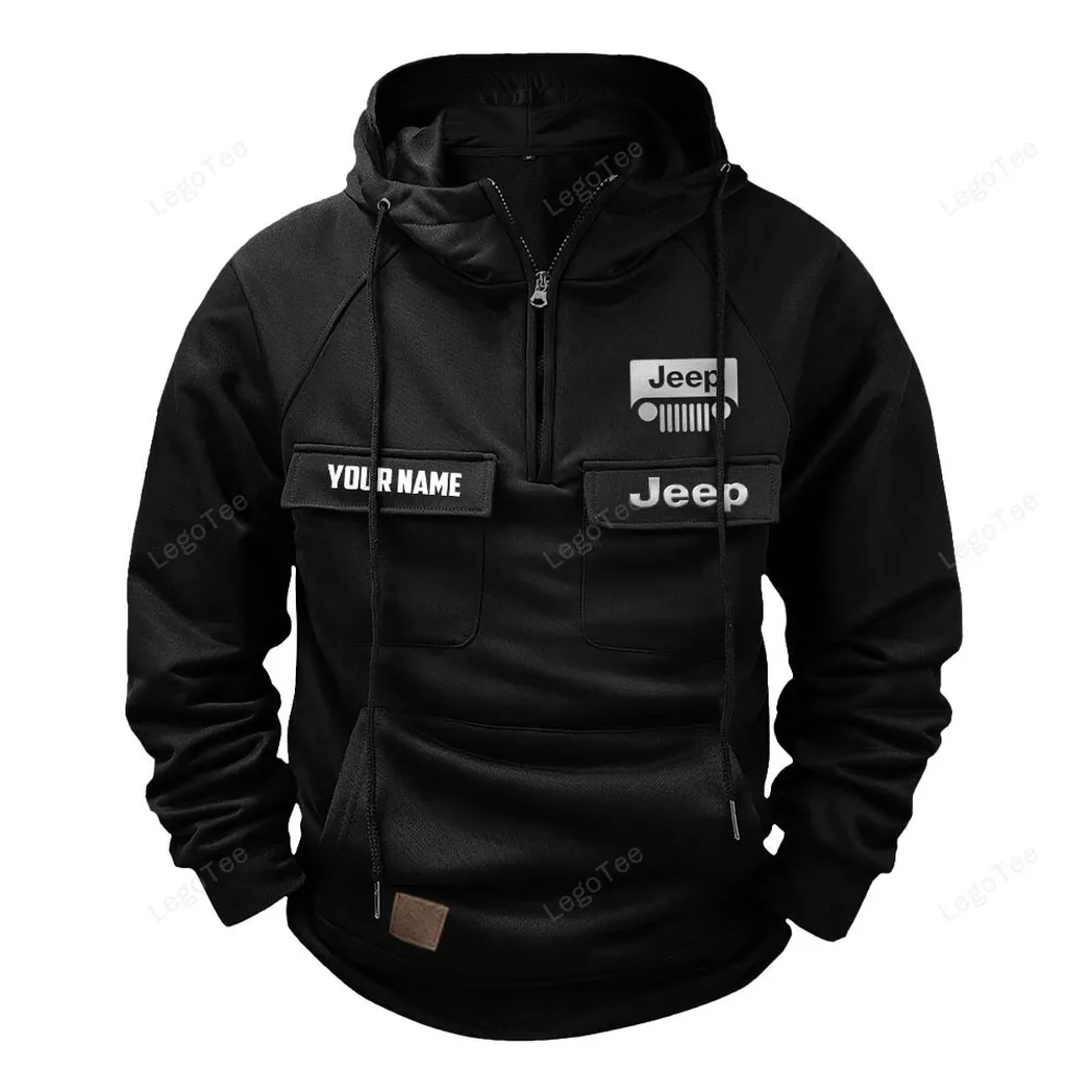 Utility 4x4 Manufacturer Tactical Quarter-Zip Hoodie, Gearhead Tactical Streetwear CAR109 - Black