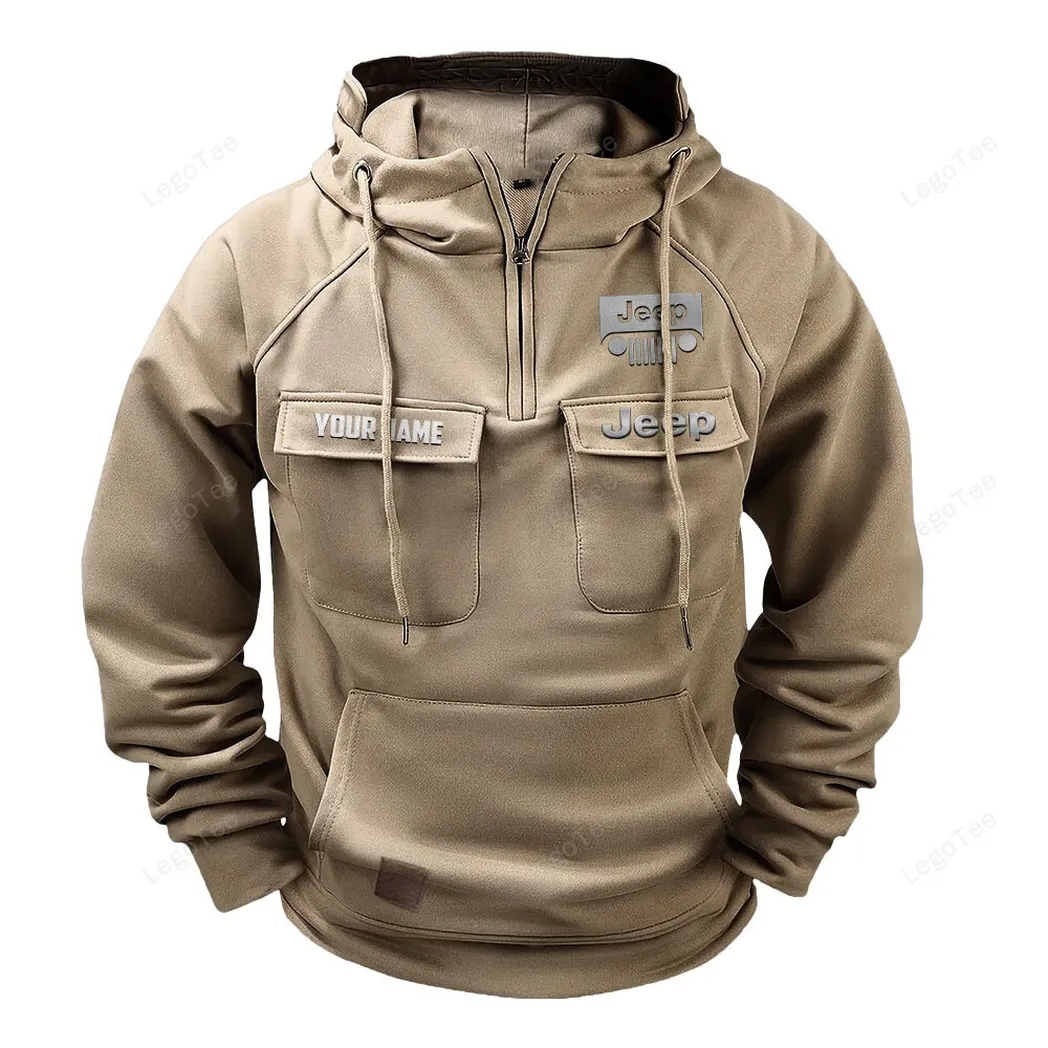 Off-Road SUV Brand Tactical Quarter-Zip Hoodie, Rugged Garage Tactical Hoodie CAR109 - Khaki
