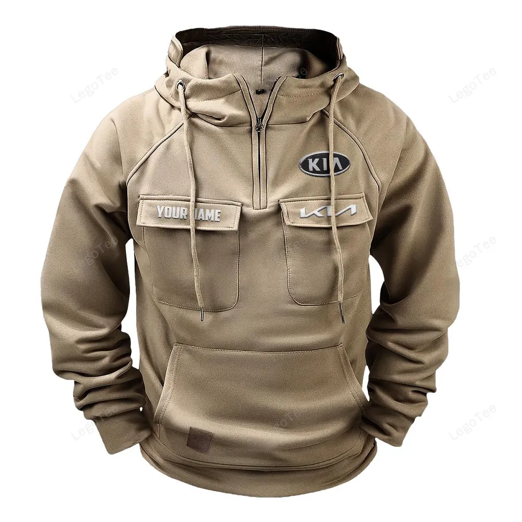 Everyday Vehicle Tactical Quarter-Zip Hoodie, Streetwear for Car Guys CAR109 - Khaki