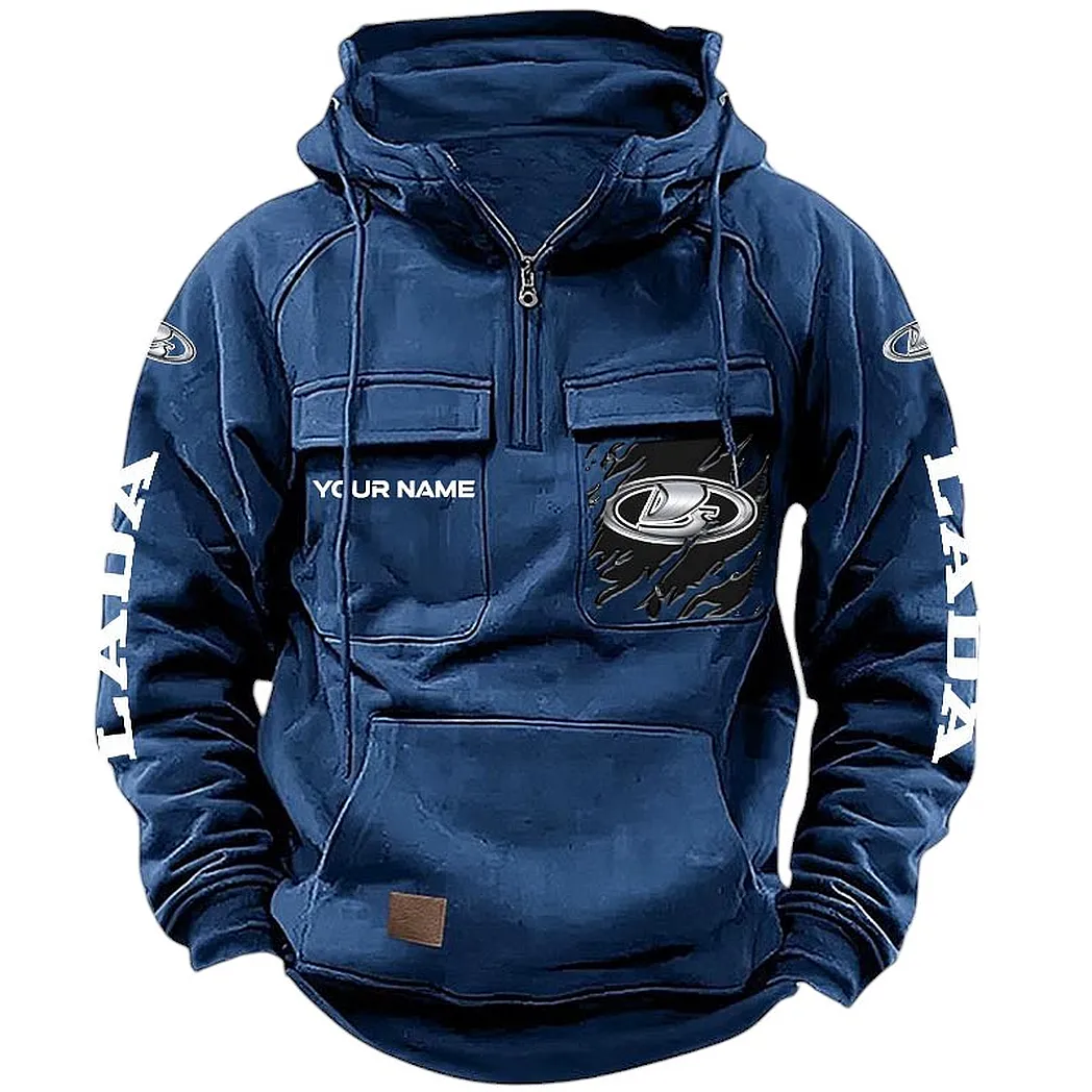Small Auto Tactical Quarter-Zip Hoodie, Biker Lifestyle Hoodie CAR164 - Dark Blue
