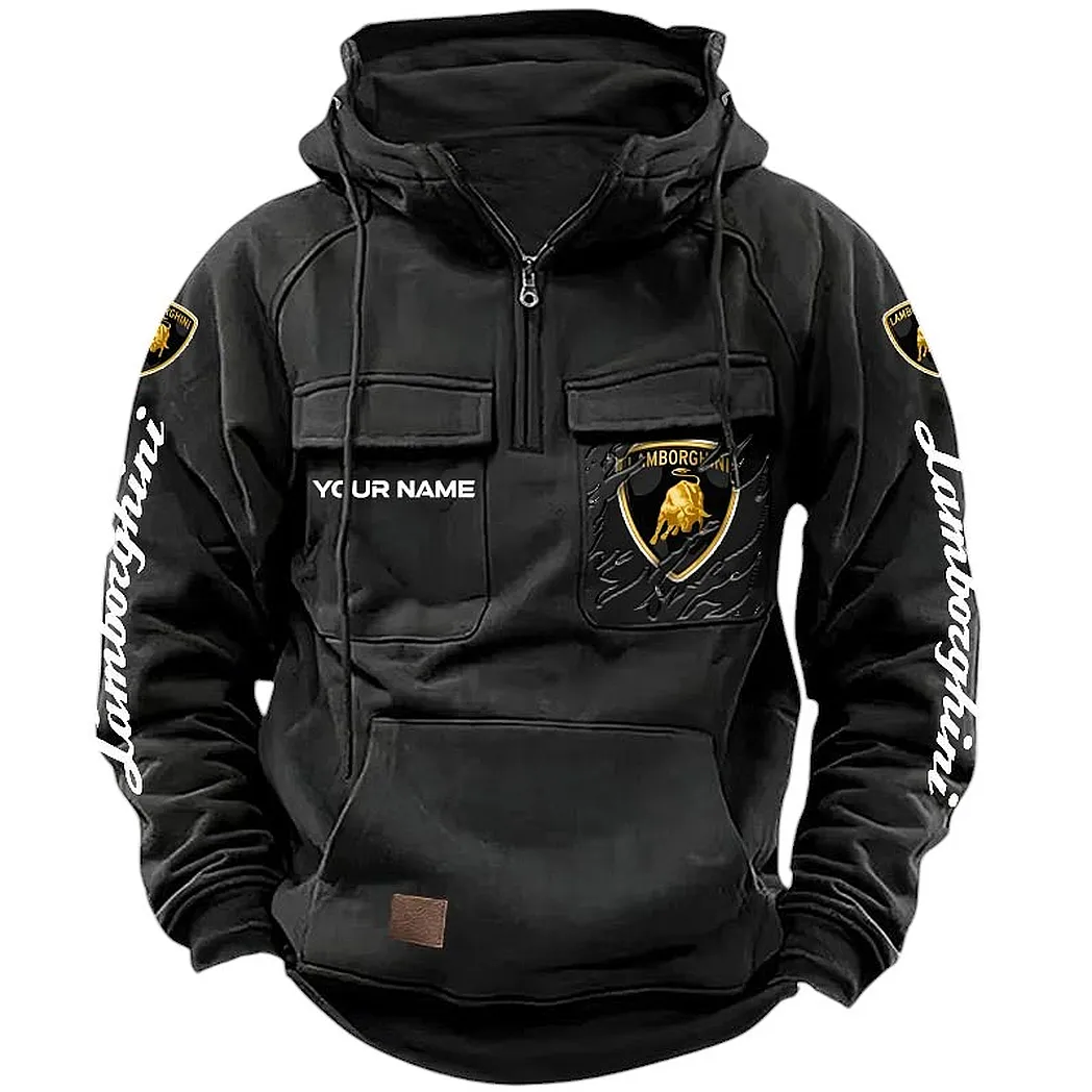 Track-Ready Supercar Tactical Quarter-Zip Hoodie, Rugged Garage Tactical Hoodie CAR164 - Black