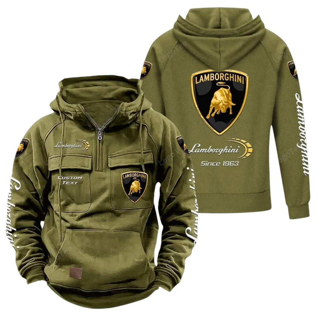 Two-Door Sports Coupe Tactical Quarter-Zip Hoodie, Custom Gearhead Hoodie CAR960 - Army Green